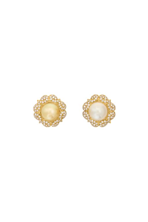 18k Yellow Gold Pearl and Diamond Earrings