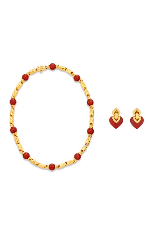 18k Yellow Gold Carnelian Jewelry Set