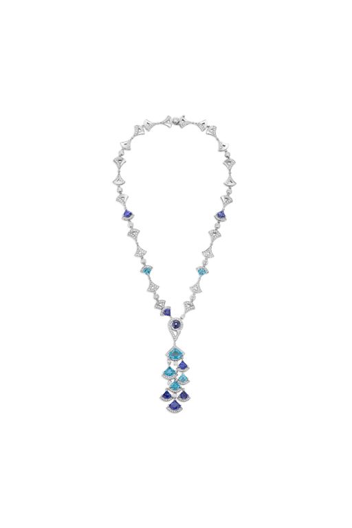 18k White Gold Multi-Gem Pendant Necklace