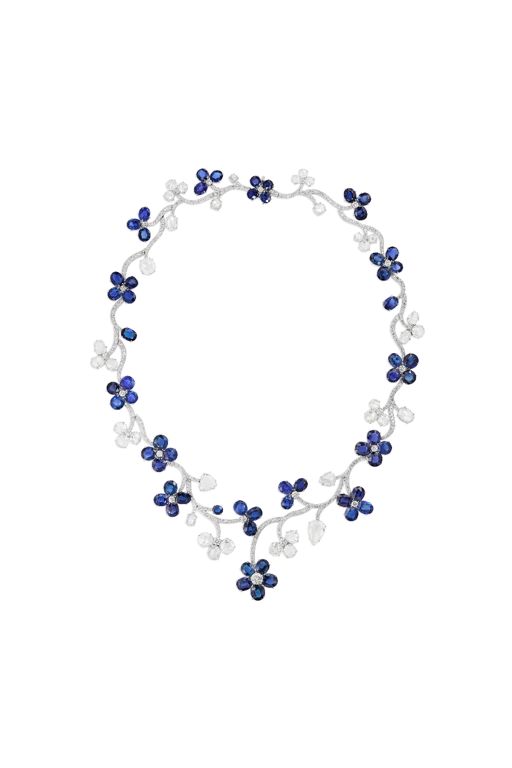 Platinum Sapphire and Diamond Floral Necklace