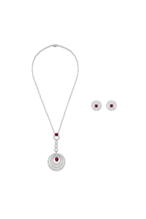 18k White Gold Ruby and Diamond Jewelry Set