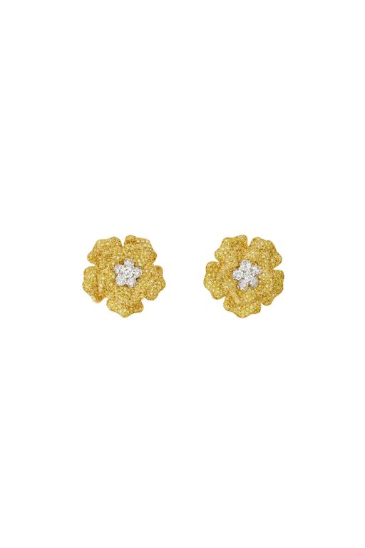 18k Yellow Gold Diamond Flower Earrings