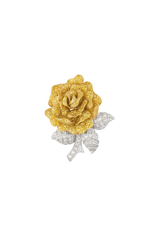 18k Yellow and White Gold Diamond Flower Brooch