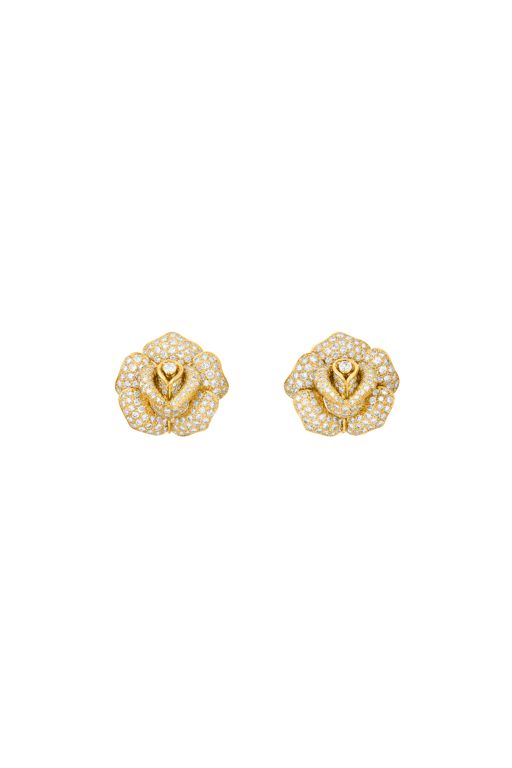 18k Yellow Gold Diamond Flower Earrings