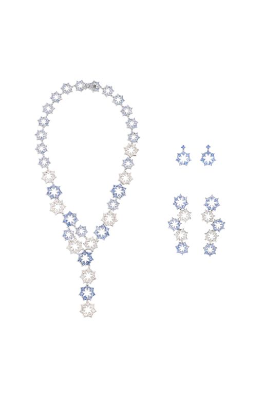 18k White Gold Sapphire and Diamond Jewelry Set