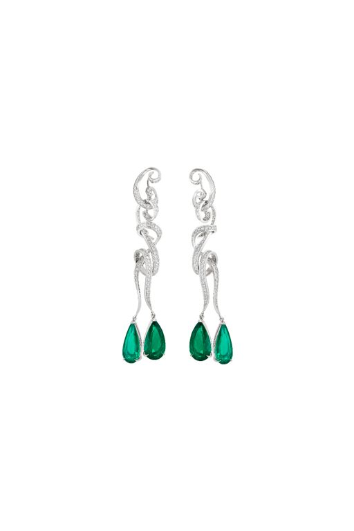 18k Gold Emerald and Diamond Chandelier Earrings