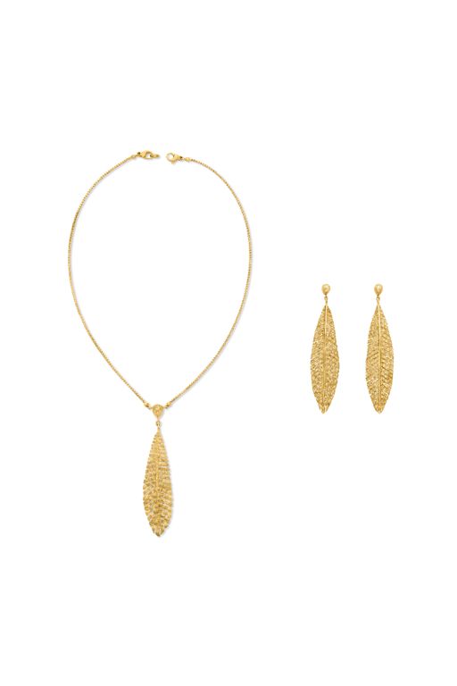18k Yellow Gold Leaf Jewelry Set