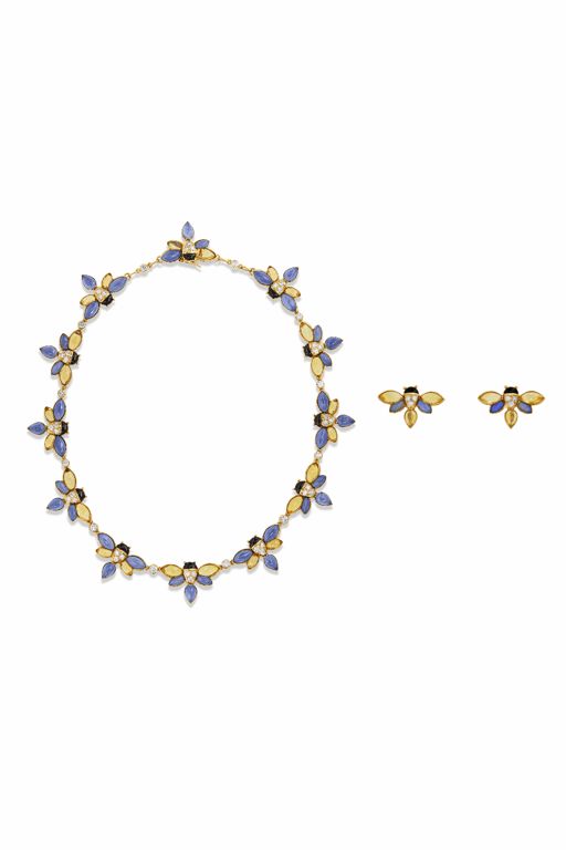 18k Yellow Gold Multi-Gem Butterfly Jewelry Set