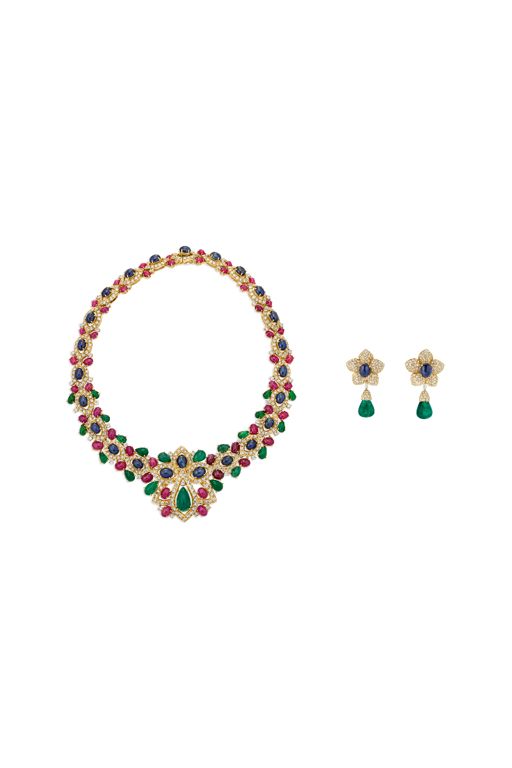 18k Yellow Gold Multi-Gem Jewelry Set