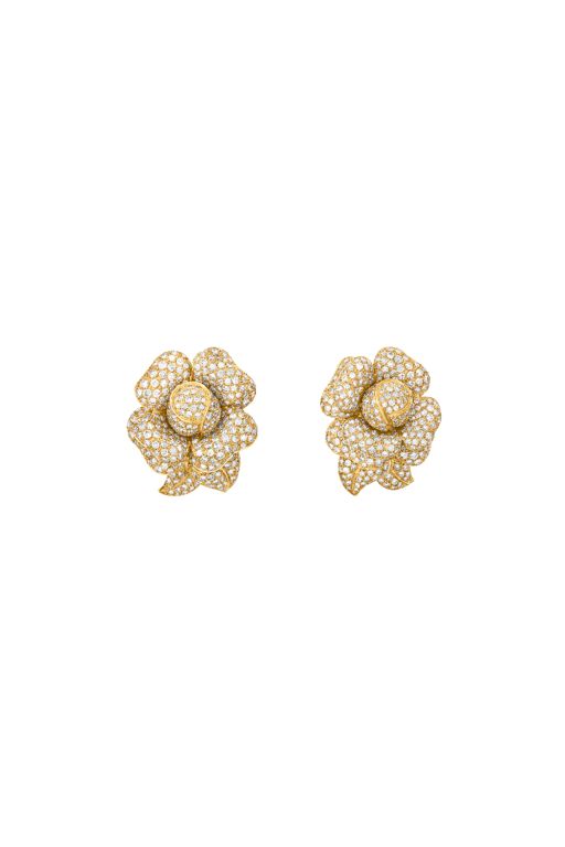 18k Yellow Gold Diamond Flower Earrings