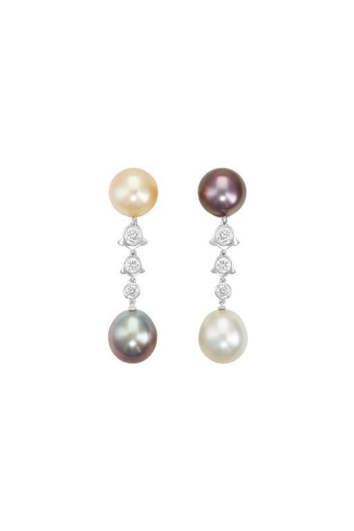 18k Gold and Platinum Pearl and Diamond Earrings