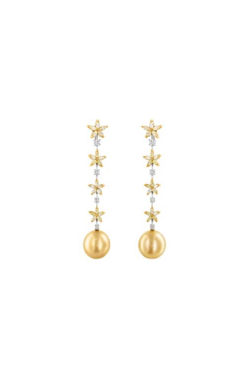 18k Two-Tone Gold Diamond and Pearl Earrings