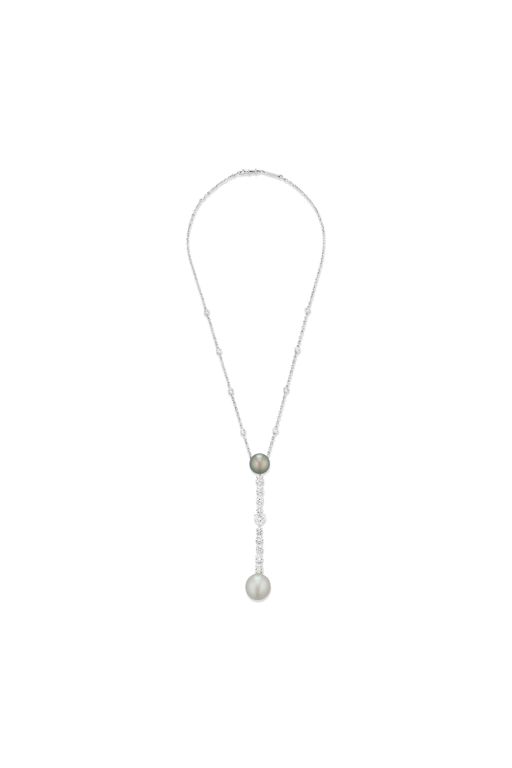 18k White Gold Pearl and Diamond Pendant Necklace