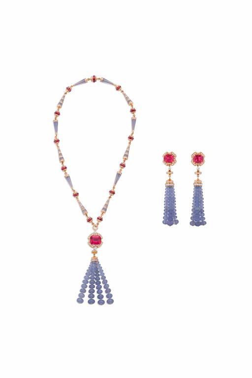 18k Rose Gold Multi-Gem Tassel Jewelry Set