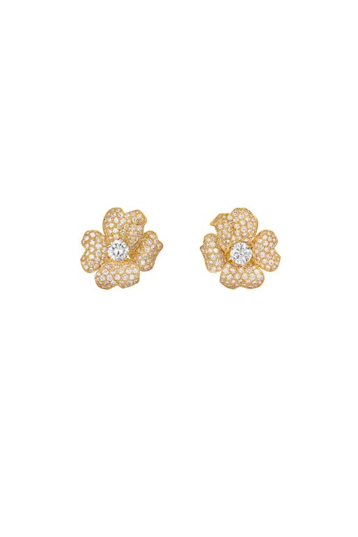 18k Yellow Gold Diamond Flower Earrings