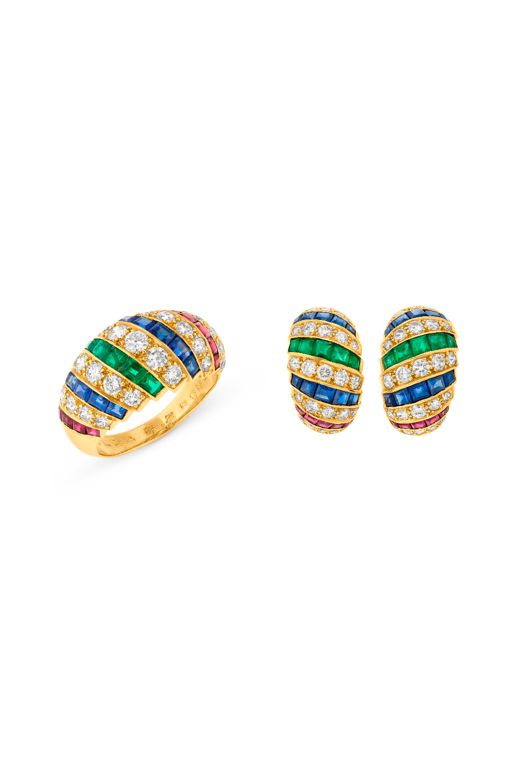 18k Yellow Gold Multi-Gem Jewelry Set