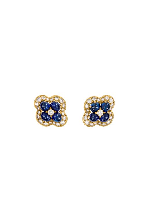 18k Yellow Gold Sapphire and Diamond Earrings