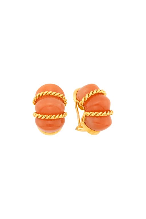 Pair of 18k Gold Carnelian Earrings