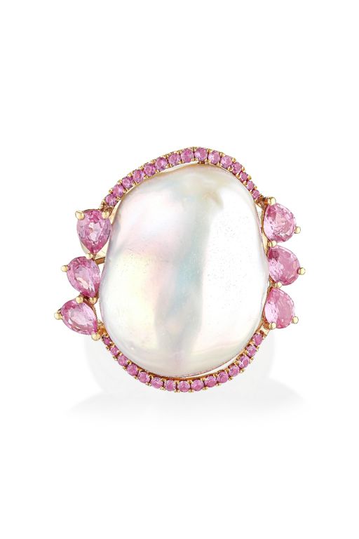 18k Gold Pearl and Sapphire Ring