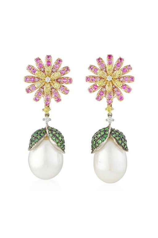 Pair of 14k Gold Multi-Gem Earrings