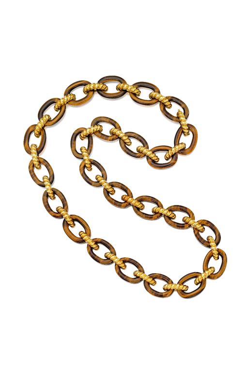 18k Gold Tiger Eye Necklace and Bracelet