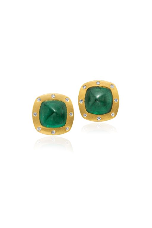 Pair of Gold Emerald and Diamond Earrings