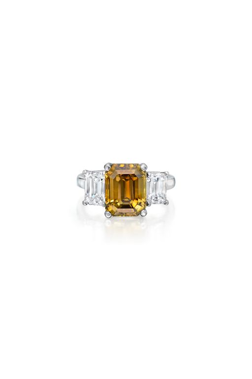 Platinum Chrysoberyl and Diamond Ring