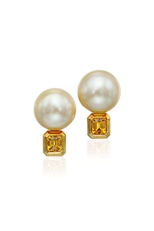 Pair of 18k Gold Pearl and Gemstone Earrings