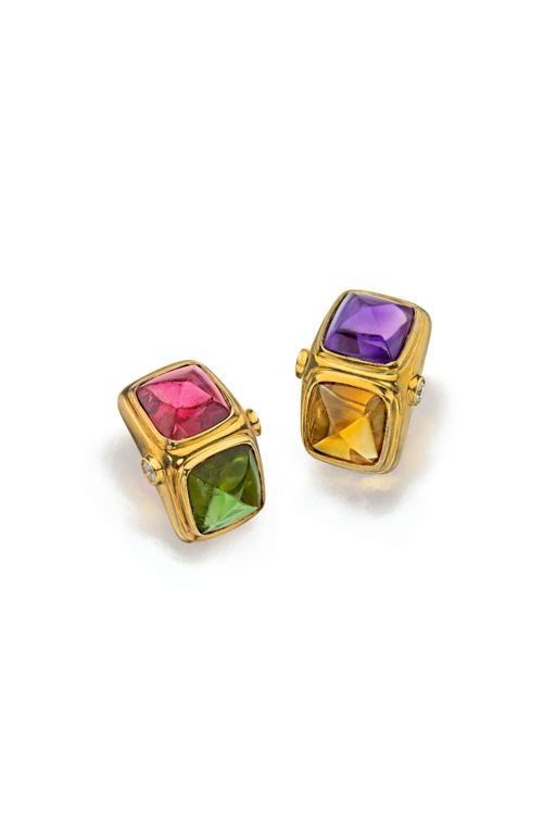 Pair of 18k Gold Multi-Gem Earrings
