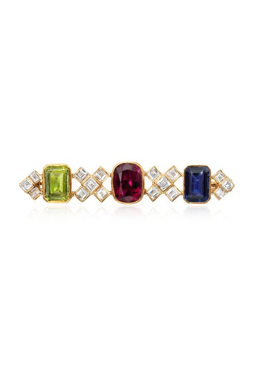 18k Gold Multi-Gem Brooch