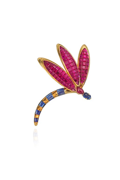 Gold Ruby and Sapphire Brooch