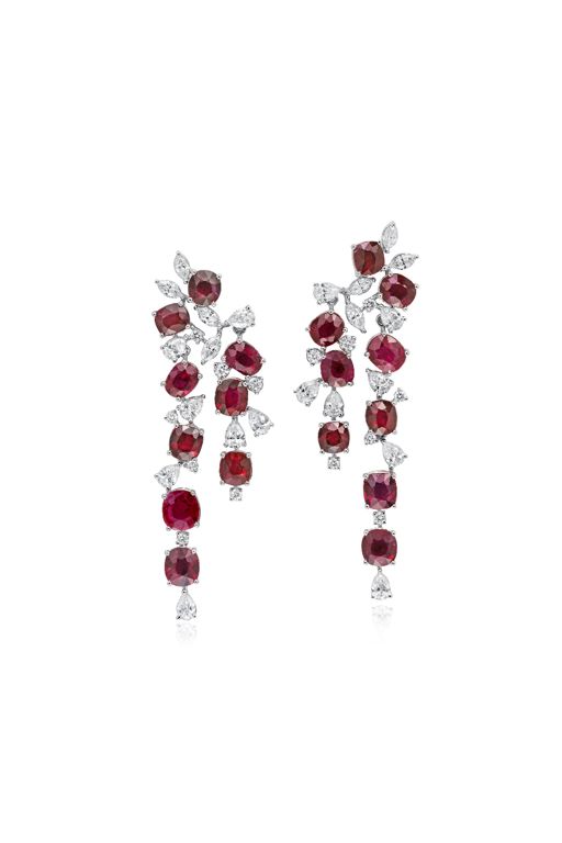 Pair of Platinum Ruby and Diamond Earrings