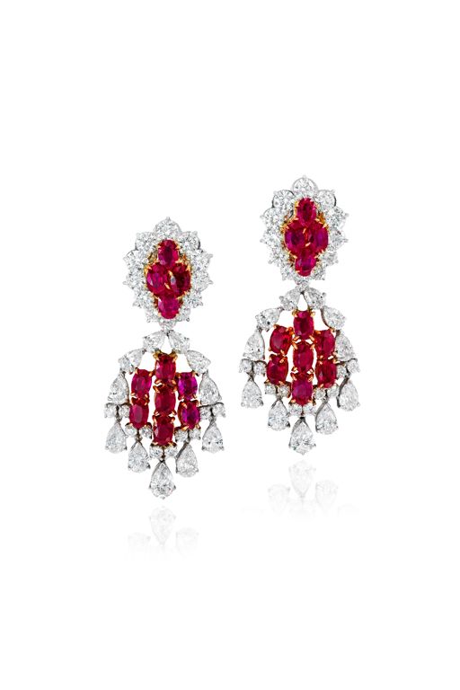 Pair of Gold Ruby and Diamond Earrings