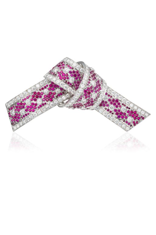 Platinum Ruby and Diamond Brooch