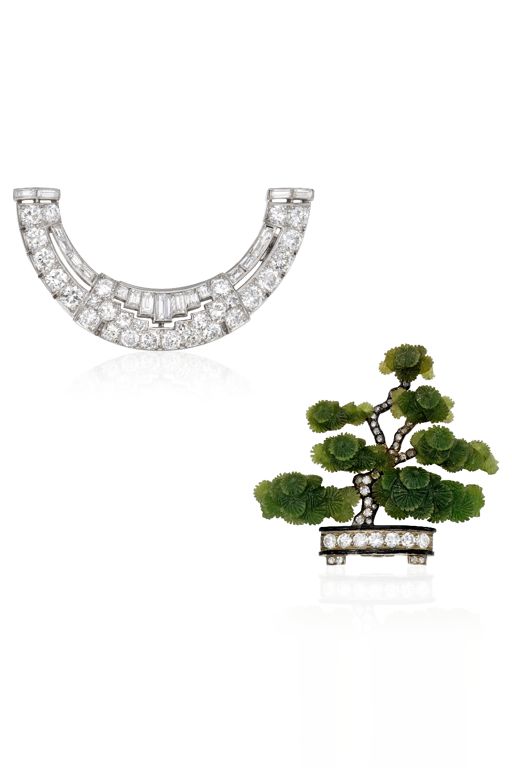 Jade and Diamond Brooches