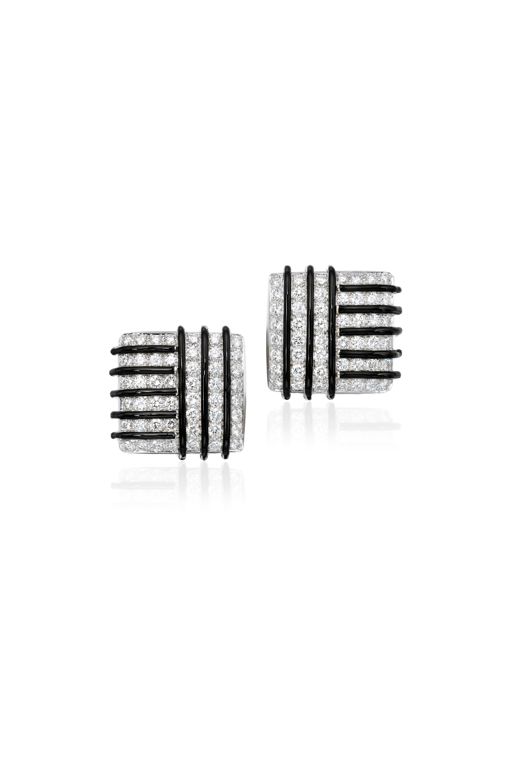Pair of Platinum and 18k Gold Diamond Earrings