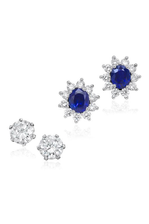 Two Platinum Sapphire and Diamond Earrings
