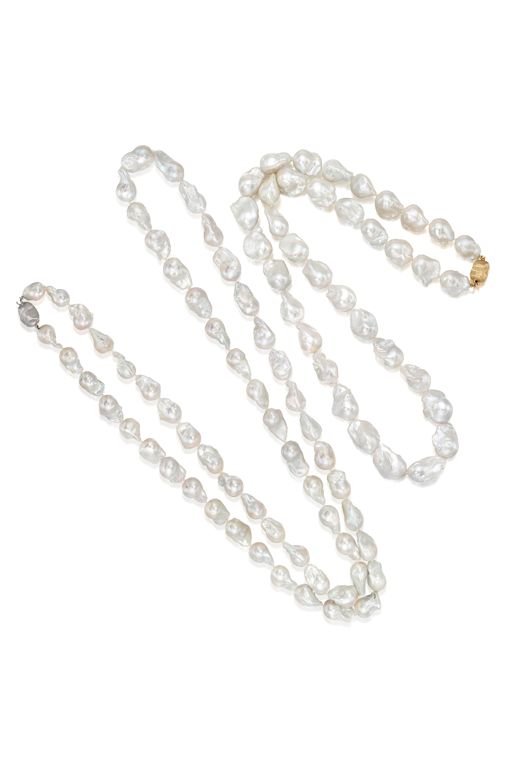 Two 14k Gold and 18k Gold Pearl Necklaces