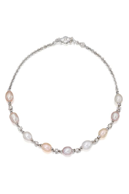 18k Gold Pearl and Diamond Necklace