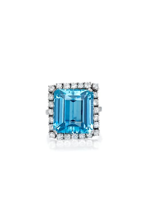 Platinum Aquamarine and Diamond Ring