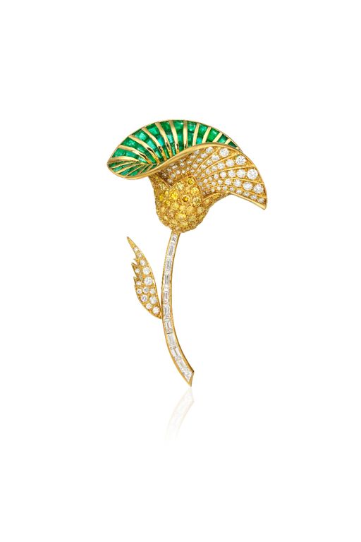 18k Gold Emerald and Diamond Brooch