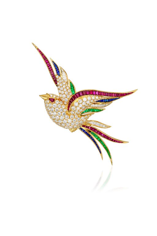 18k Gold Multi-Gem Brooch