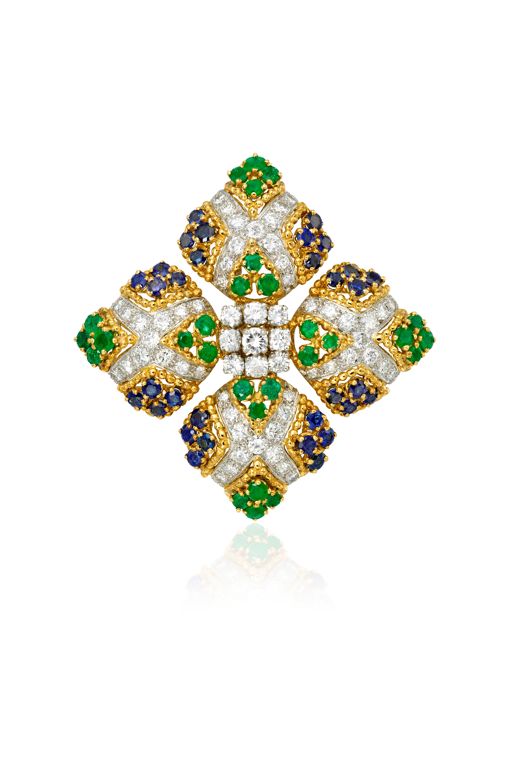 18k Gold Multi-Gem Brooch