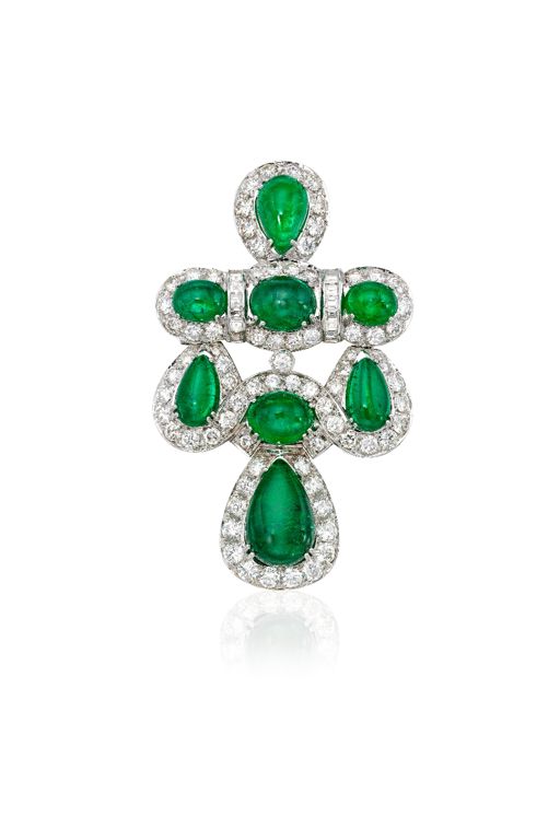 18k Gold Emerald and Diamond Brooch