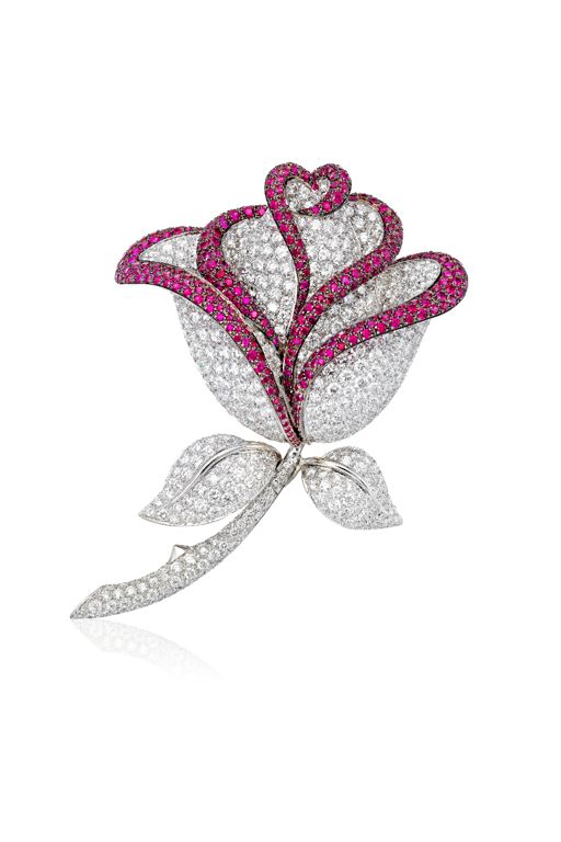 18k Gold Ruby and Diamond Brooch