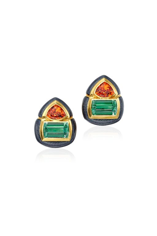 Pair of 18k Gold Tourmaline and Citrine Earrings