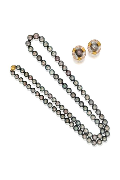 Gold Pearl and Diamond Jewelry Set