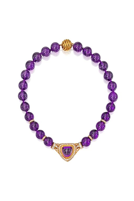 18k Gold Amethyst and Diamond Necklace