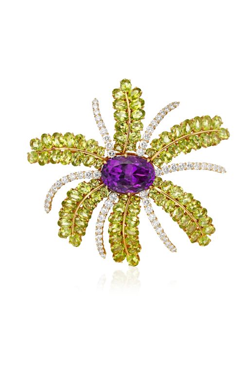 18k Gold Multi-Gem Brooch