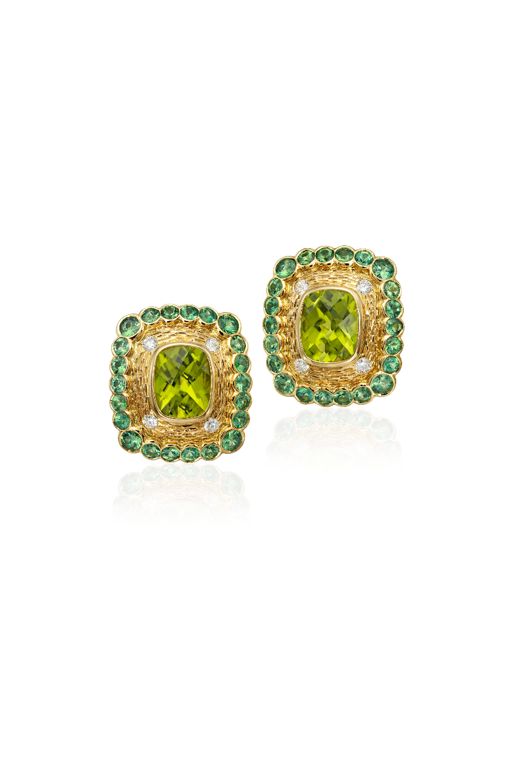 Pair of 18k Gold Multi-Gem Earrings
